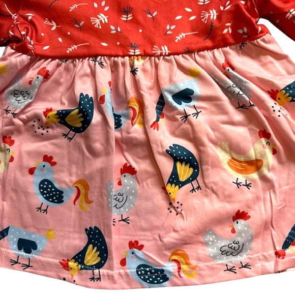 Boutique Toddler Girls 3T (M) Okie & Lou Red Blue Crazy Chickens Outfit - Picture 7 of 10